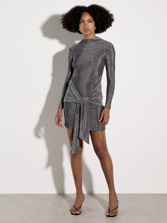 Glitter Mini Dress, Silver, large