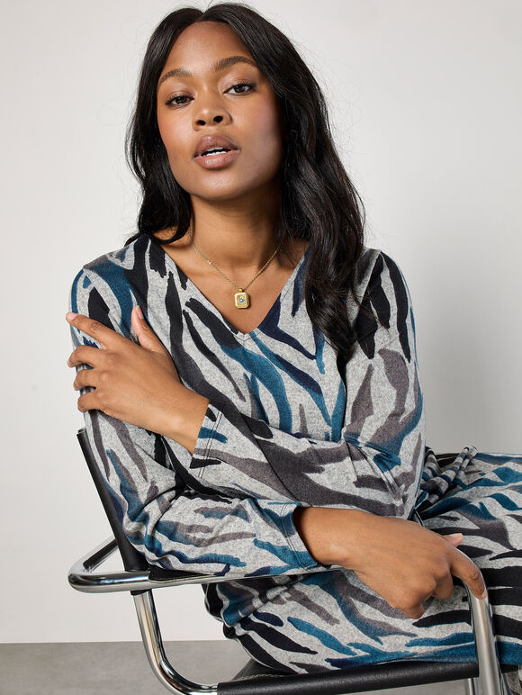 Curve Soft Touch Zebra Midi Dress, Grey, large