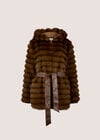 Faux Fur Panel Belted Coat, Brown, large