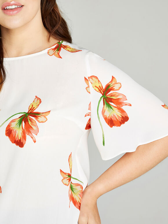 Kimono Sleeve Scattered Flower Top +, Orange, large