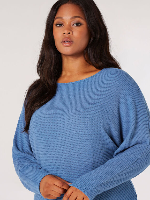 Curve Soft Textured Batwing Top, Blue, large
