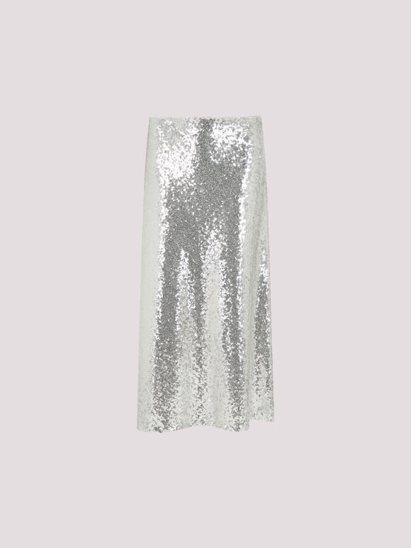 Sequin Bias Cut Midaxi Skirt, Light Grey / Silver, large