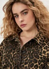 Leopard Print Denim Crop Jacket, Brown, large