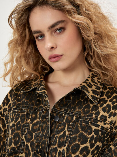Leopard Print Denim Crop Jacket