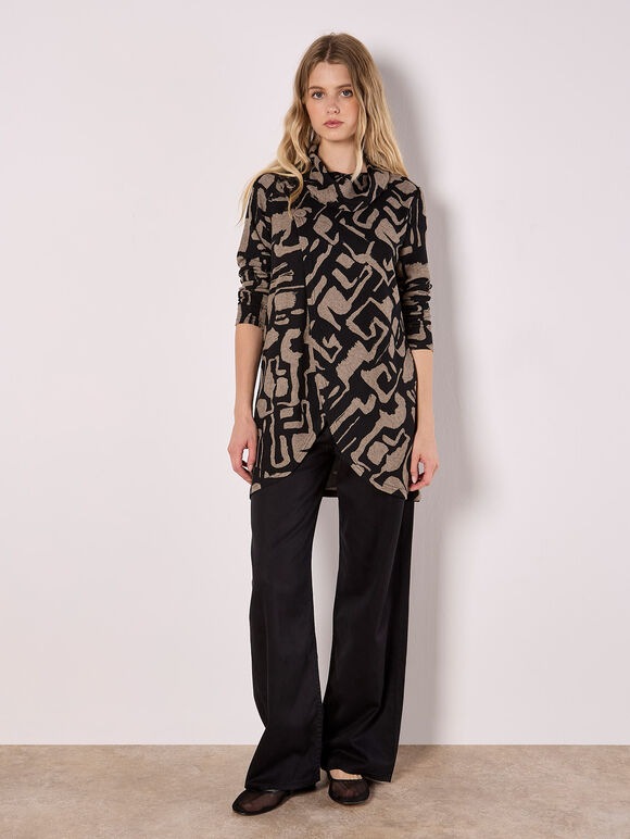 Abstract Geo Wrap Top, Black, large