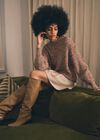 Flecked Ribbed Knit Jumper, Pink, large