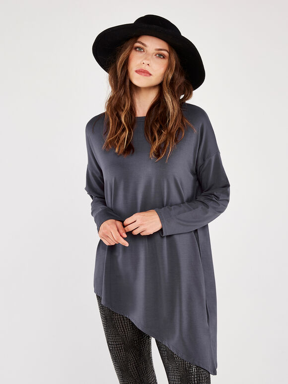 Asymmetric Hem Top, Dark Grey - Charcoal, large