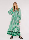Geo Leaves Drawstring Maxi Dress, Green, large