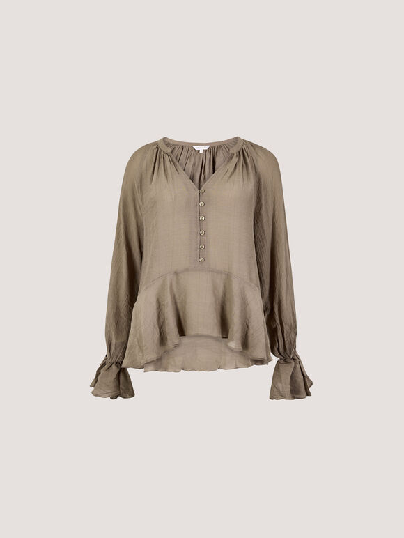 Textured Peplum Hem Blouse, Stone, large