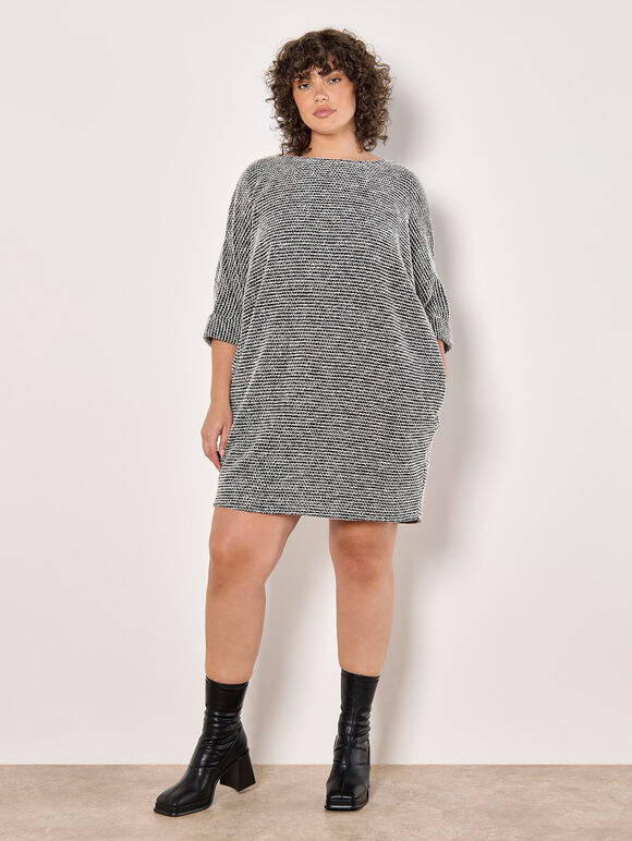 Curve Boucle Cocoon Mini Dress, Black, large