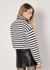 Roll Neck Stripe Cropped Jumper, Cream, large