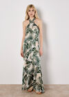 Tropical Leaf Satin Maxi Dress, Cream, large
