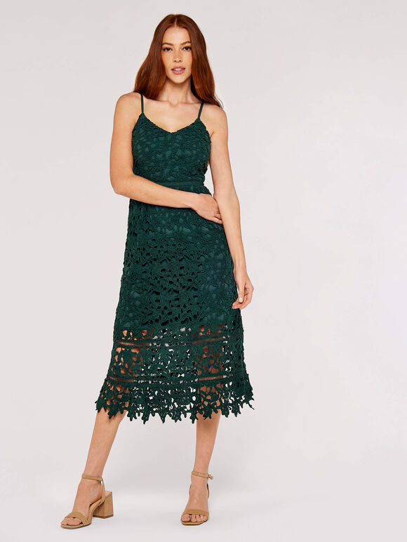 Guipure Lace Midi Dress, Green, large