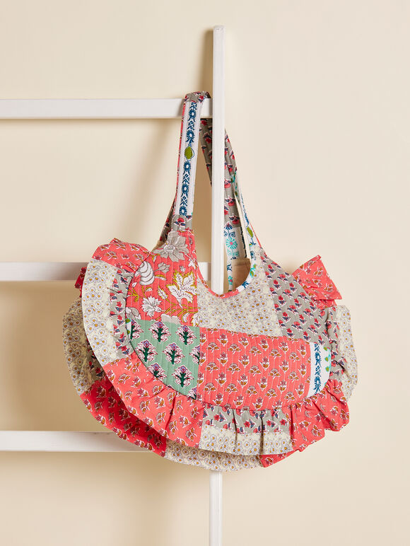 Patchwork Frill Fabric Bag, Assorted, large