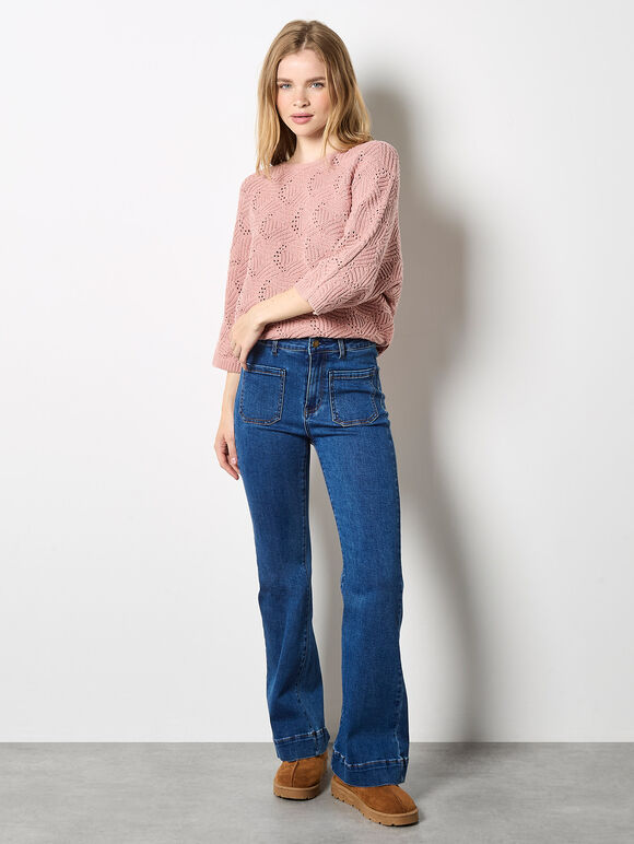 Textured Pointelle Batwing Jumper, Pink, large