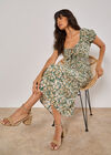 Watercolour Floral Milkmaid Midi Dress, Green, large