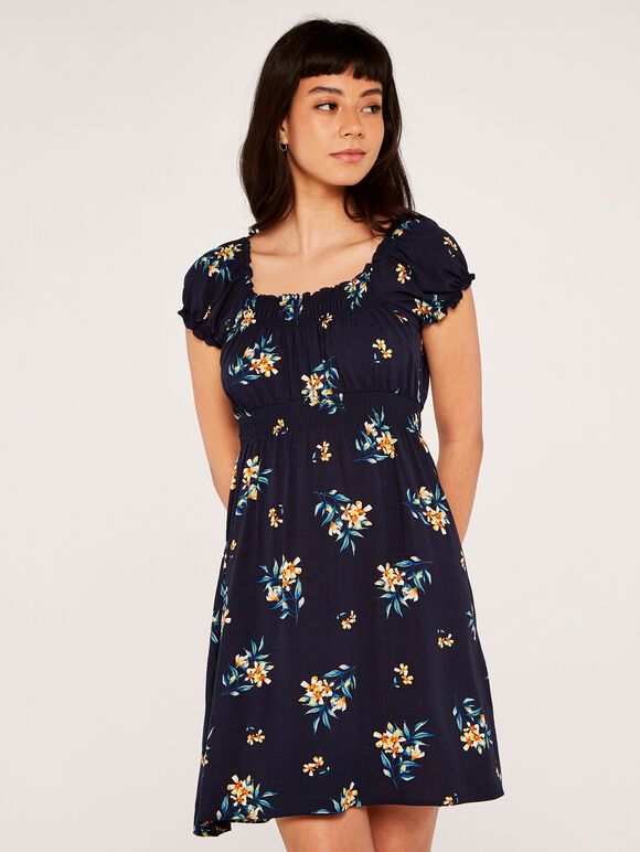 Floral Bunches Milkmaid Dress, Yellow, large