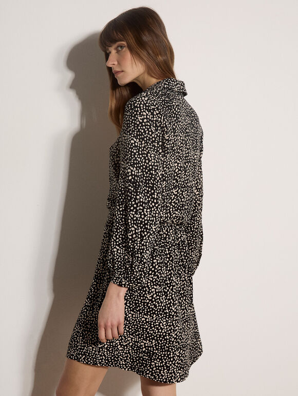 Irregular Spot Crepe Shirt Mini Dress, Black, large