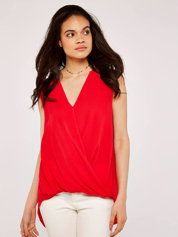 Twist Front Sleeveless Top, Red, large