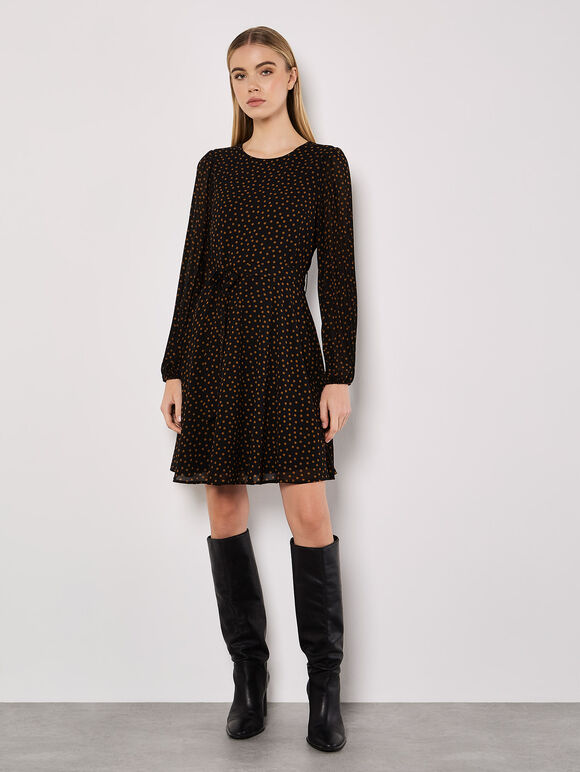 Chiffon Polka Dot Mini Dress, Black, large