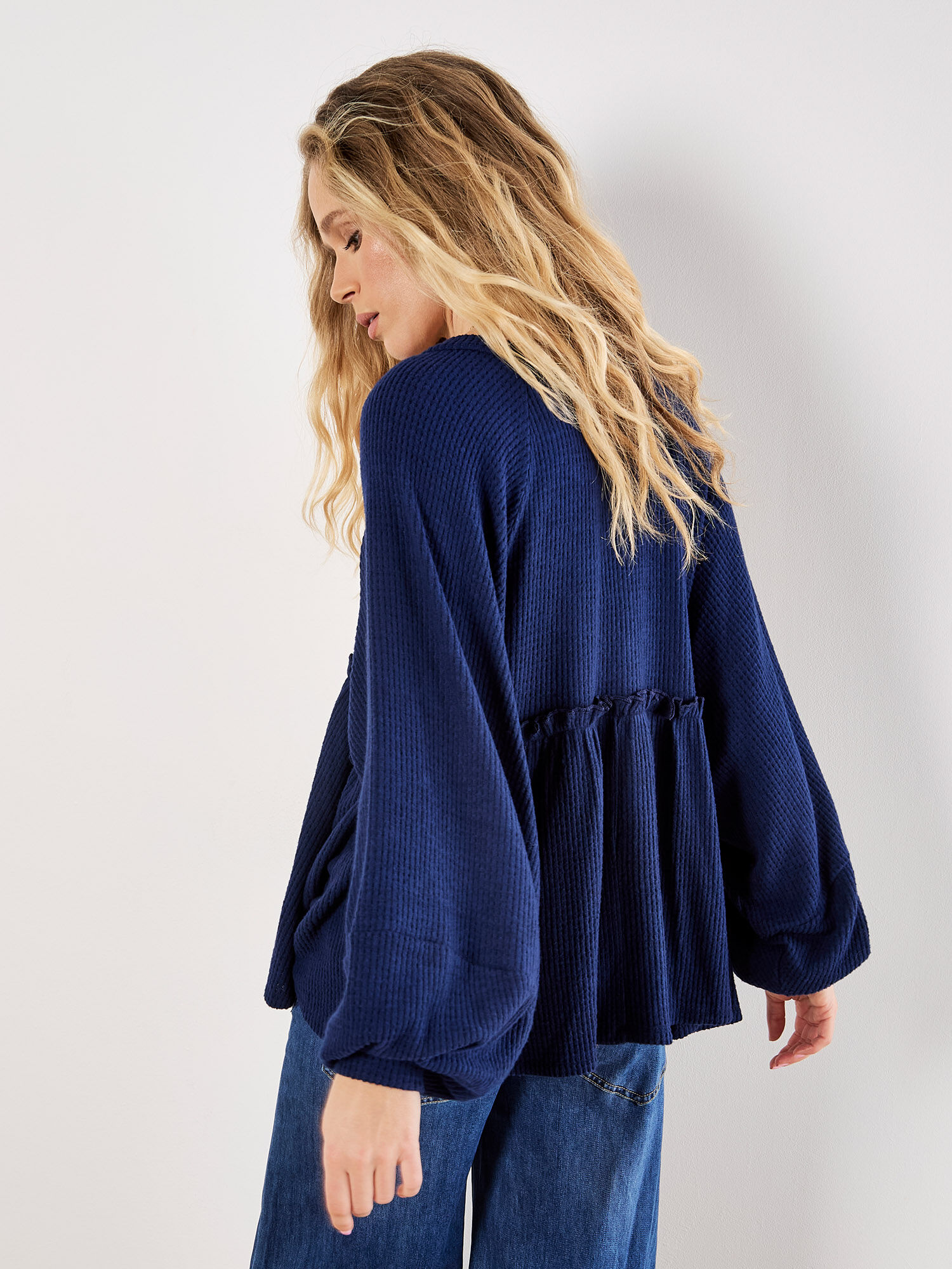 トップス shop faerie waffle boxy MTM (navy) Waffle Knit Babydoll Oversized Top | Apricot Clothing