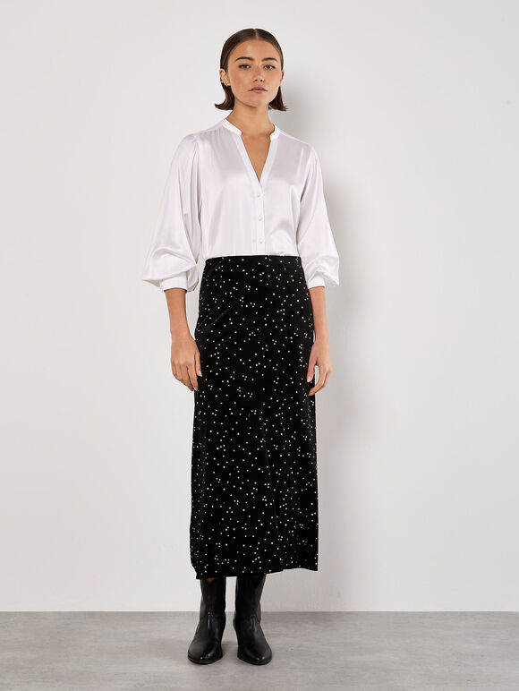 Star Velvet Midi Skirt, Black, large