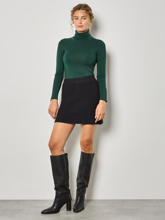 Ribbed Knit Mini Skirt, Black, large