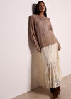 Floral Lace Tiered Midi Skirt, Cream, large