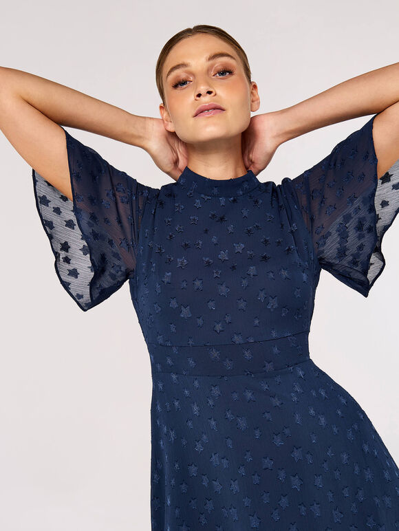 Star Jacquard Mini Dress, Navy, large