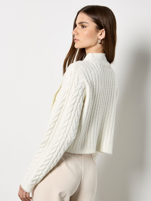 Cable Knit Wrap Jumper, Cream, large