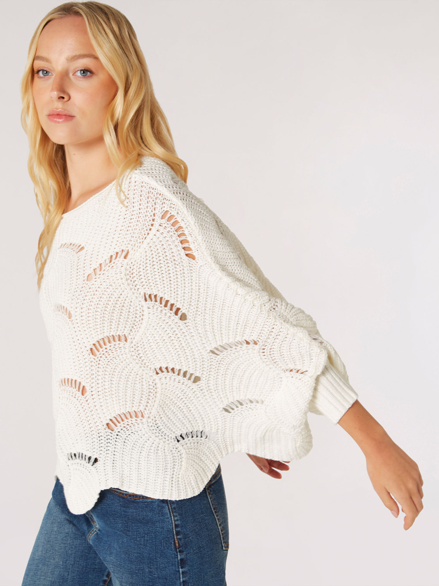 Swirl Knit Poncho Jumper Apricot Clothing