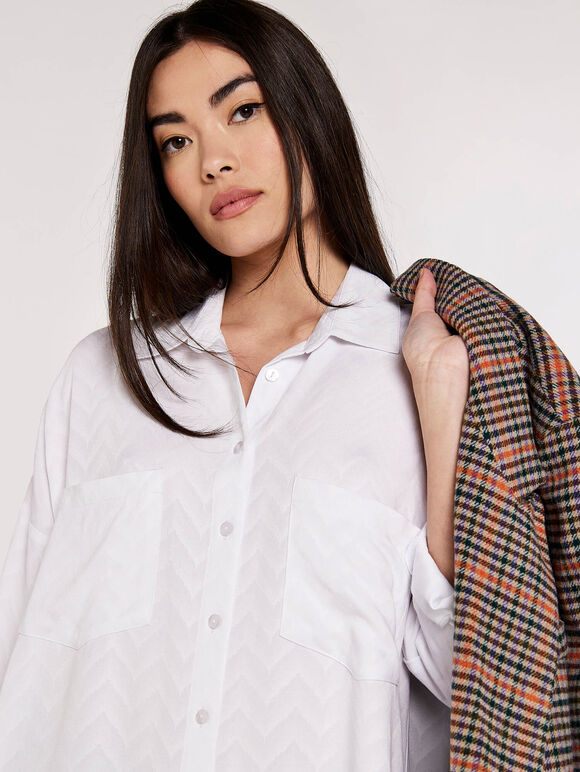 Chevron Jacquard Shirt, White, large