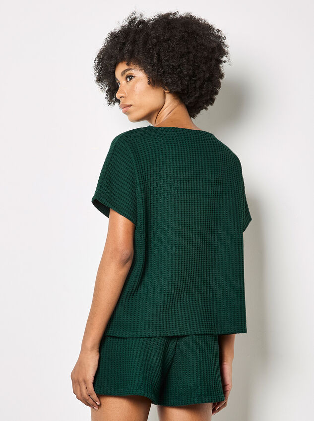 Waffle Knit Oversized T-Shirt, Green, large