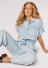 Light Denim Utility Jumpsuit, Sky Blue, large