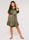 Ruffle Shirt Mini Dress, Khaki, large