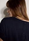 Button Back Textured T-Shirt, Navy, large