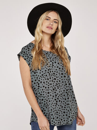 Painterly Dot Turn Up Sleeve Top