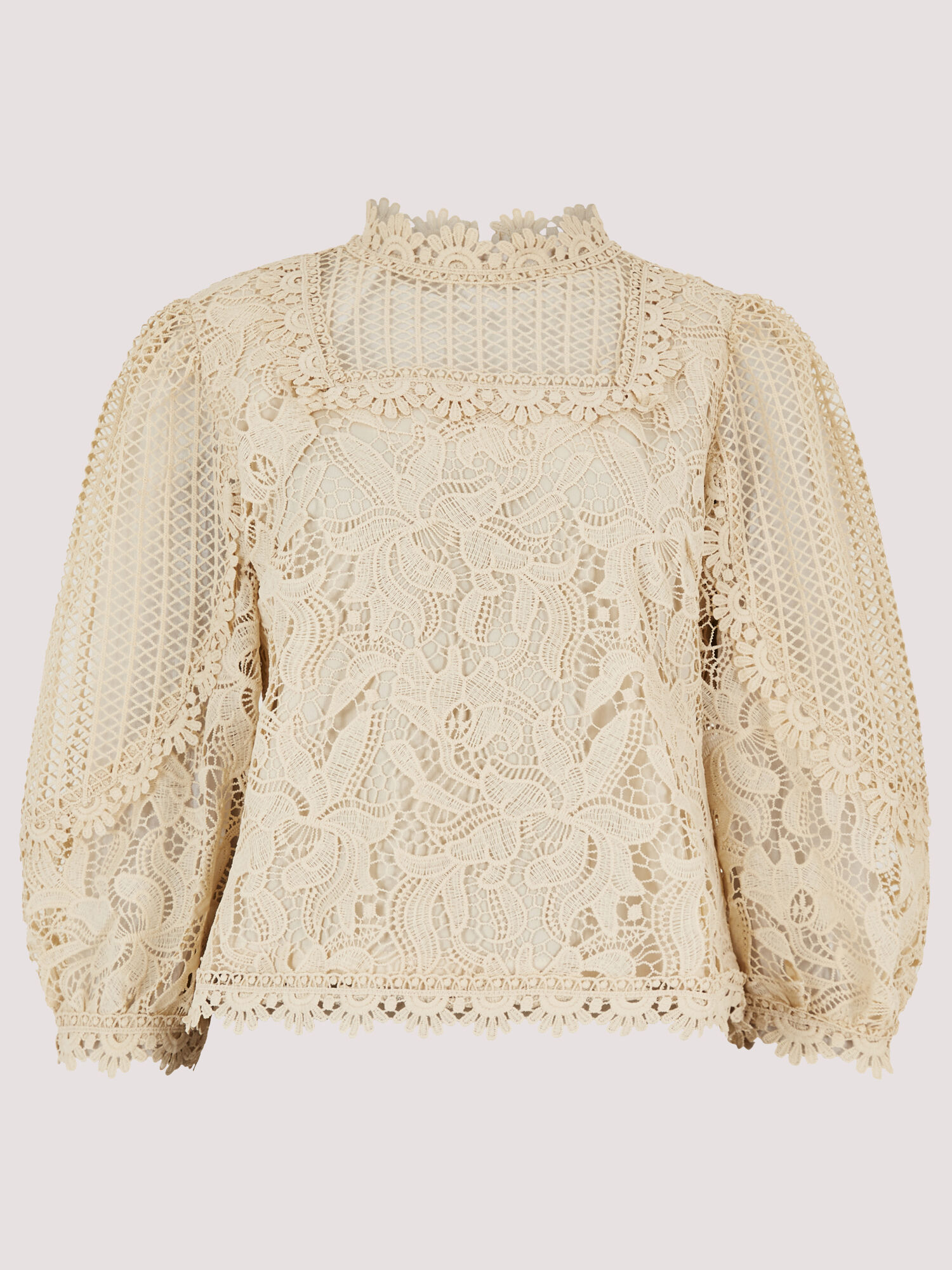 Puff Sleeve Floral Lace Top Apricot Clothing