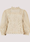 Puff Sleeve Floral Lace Top, Stone, large