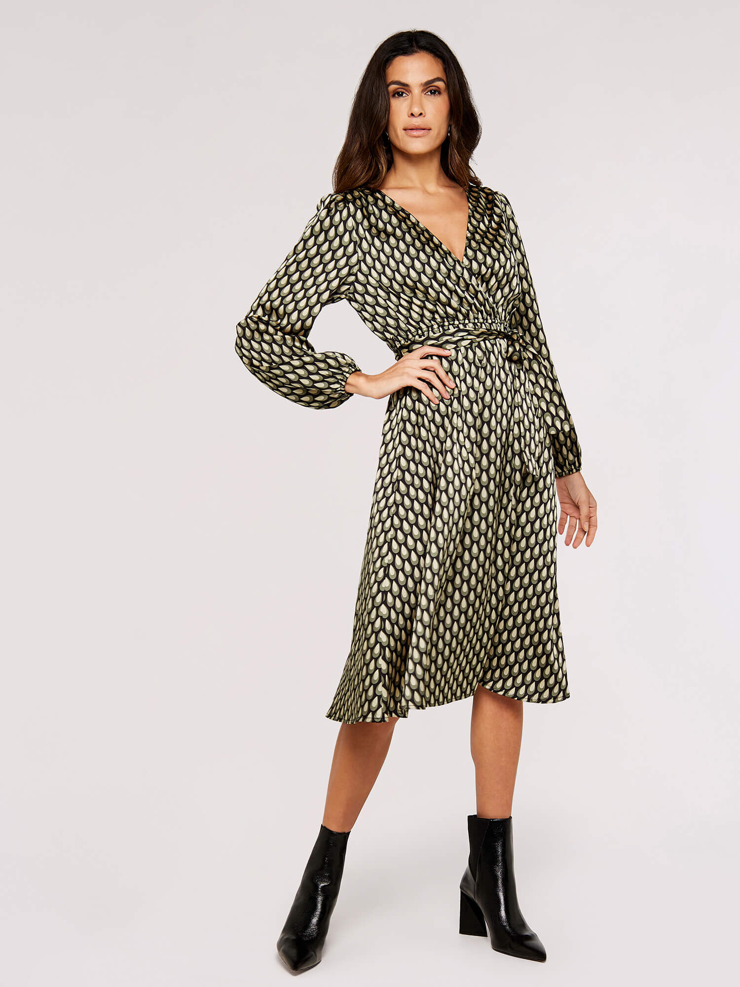 Teardrop Satin Midi Dress Apricot Clothing