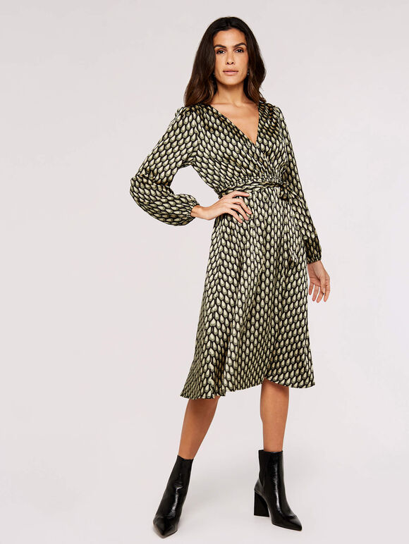 Teardrop Satin Midi Dress, Khaki, large