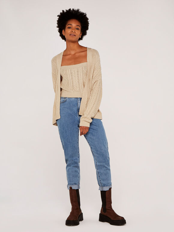 Cable Knit Cardigan, Stone, large
