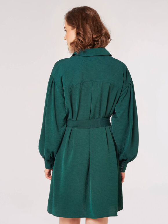 Volume Sleeve Shirt Mini Dress, Green, large