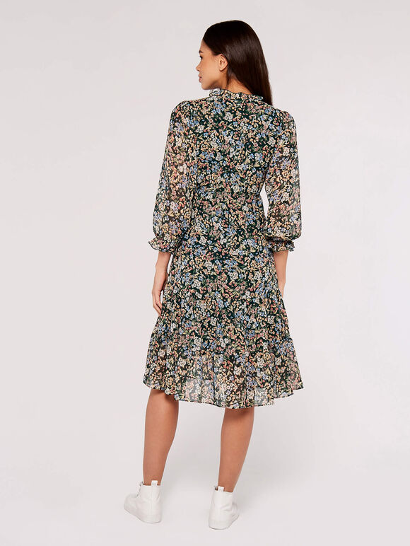 Ditsy Ruffle Chiffon Dress, Green, large