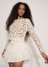 Boho Floral Cotton Crochet Top, Stone, large