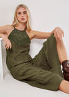 Lace Halter Neck Tiered Midi Dress, Khaki, large