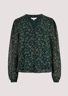 Ditsy Floral Chiffon Blouse, Green, large