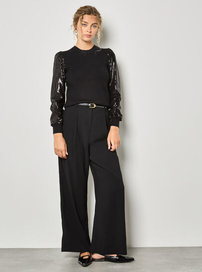 Sequin Arm Ribbed Knit Jumper