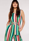 Multi-stripe Tie Waist Jumpsuit, Green, large