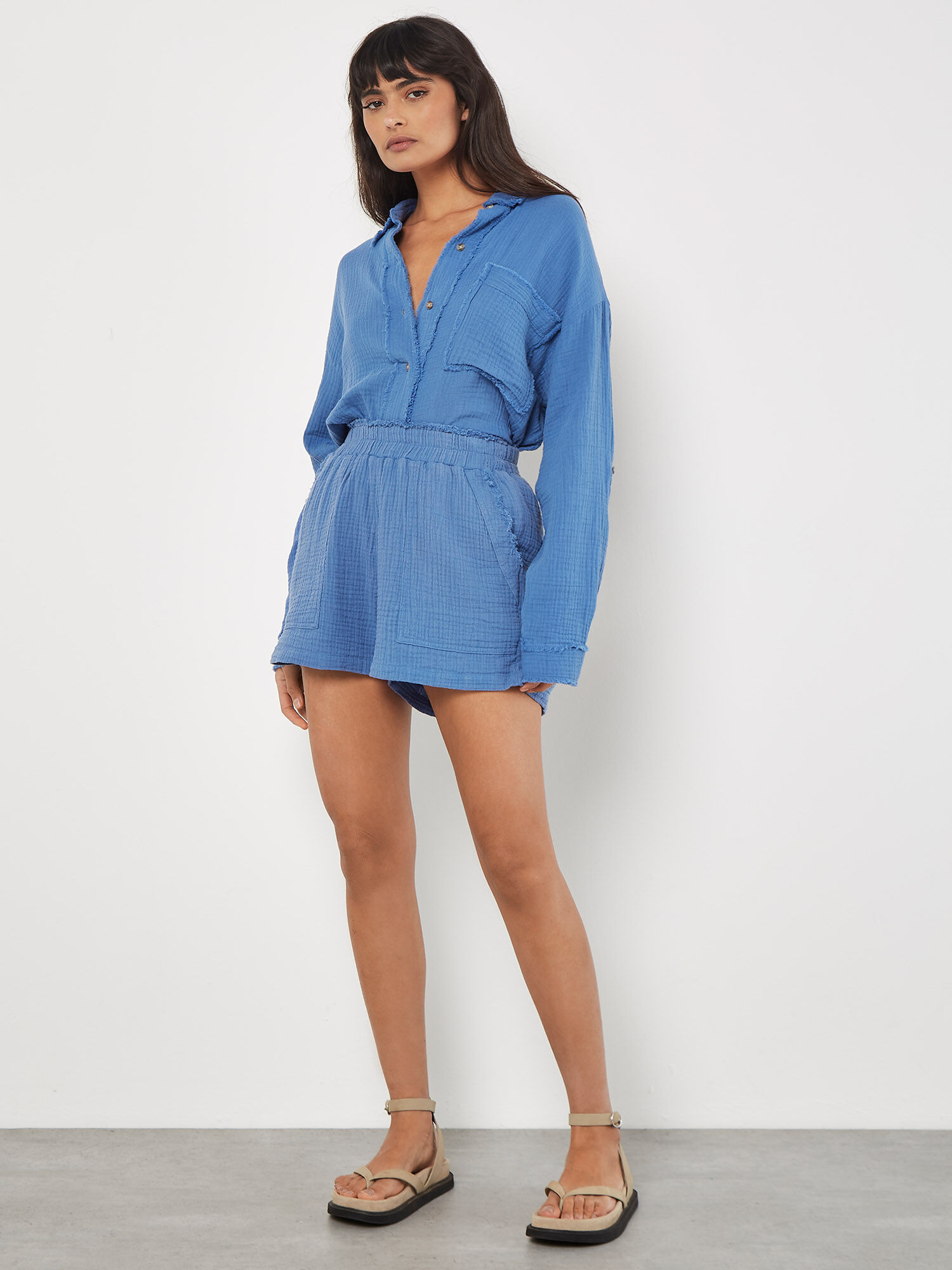Textured Cotton Shorts Apricot Clothing